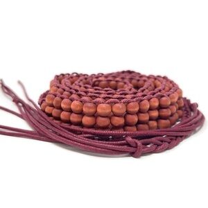 Vintage Boho, Western Wine Colored Wooden Beads Belt w/ Fringe